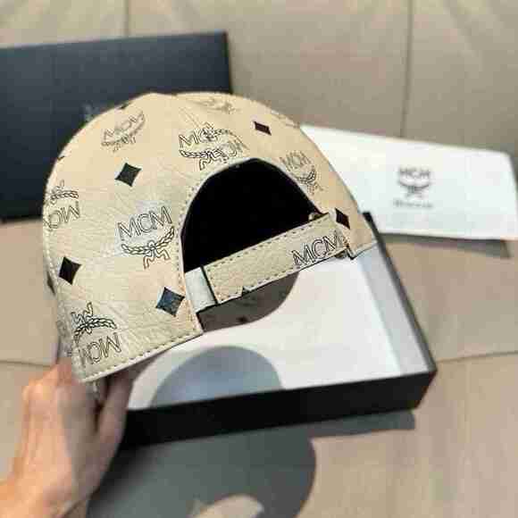 MCM Cream White Visetos Monogram Baseball Cap